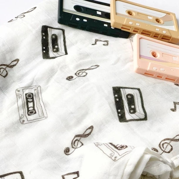 Retro Cassette Tapes Organic Cotton Blanket Swaddle